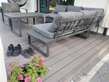 Grafitowy narożnik ogrodowy z fotelem i stolikiem 110cm Panaon Corner 220x220 - DG