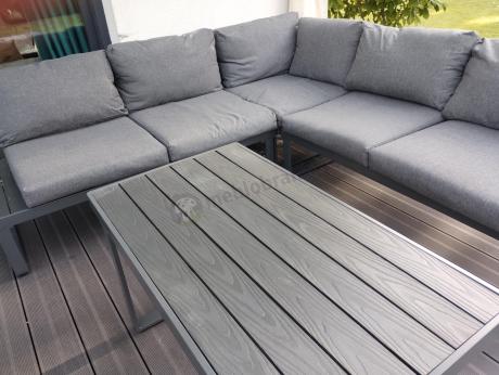 Grafitowy narożnik ogrodowy z fotelem i stolikiem 110cm Panaon Corner 220x220 - DG