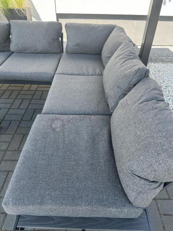 Grafitowy narożnik ogrodowy z fotelem i stolikiem 110cm Panaon Corner 220x220 - DG