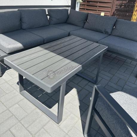 Grafitowy narożnik ogrodowy z fotelem i stolikiem 110cm Panaon Corner 220x220 - DG