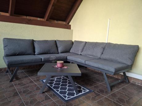 Grafitowy narożnik z leżakiem na mały taras Soletto 176x176cm