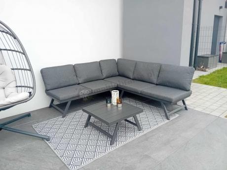 Grafitowy narożnik z leżakiem na mały taras Soletto 176x176cm