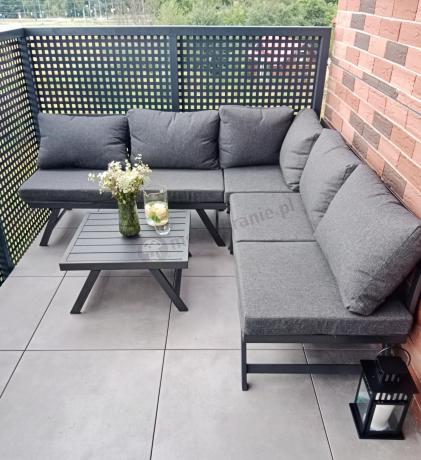 Grafitowy narożnik z leżakiem na mały taras Soletto 176x176cm