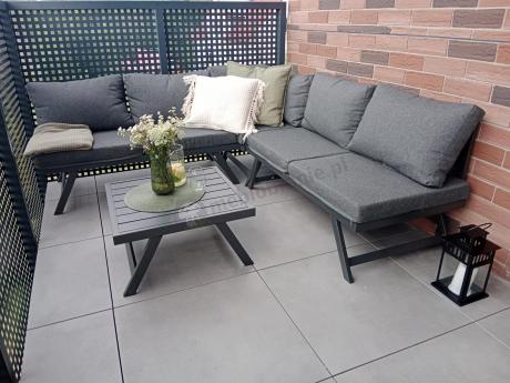 Grafitowy narożnik z leżakiem na mały taras Soletto 176x176cm