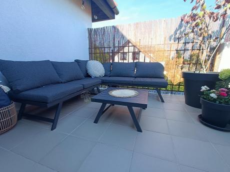 Grafitowy narożnik z leżakiem na mały taras Soletto 176x176cm