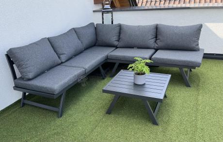 Grafitowy narożnik z leżakiem na mały taras Soletto 176x176cm