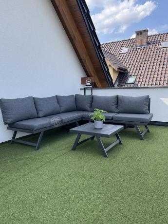 Grafitowy narożnik z leżakiem na mały taras Soletto 176x176cm