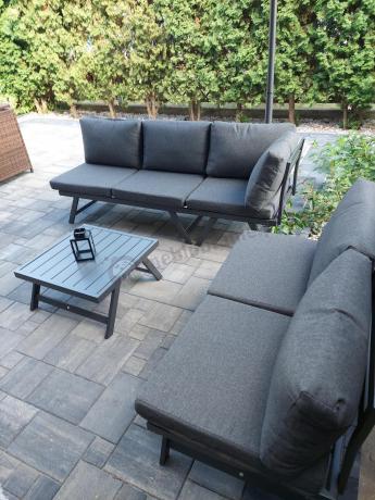 Grafitowy narożnik z leżakiem na mały taras Soletto 176x176cm