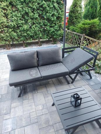 Grafitowy narożnik z leżakiem na mały taras Soletto 176x176cm