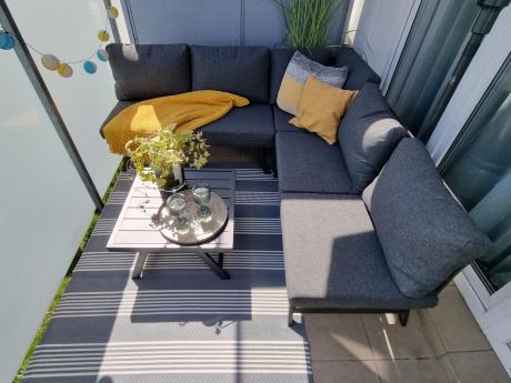 Grafitowy narożnik z leżakiem na mały taras Soletto 176x176cm