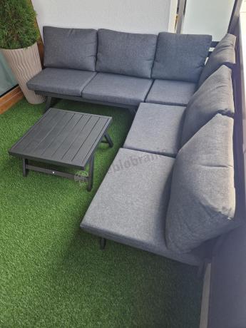 Grafitowy narożnik z leżakiem na mały taras Soletto 176x176cm