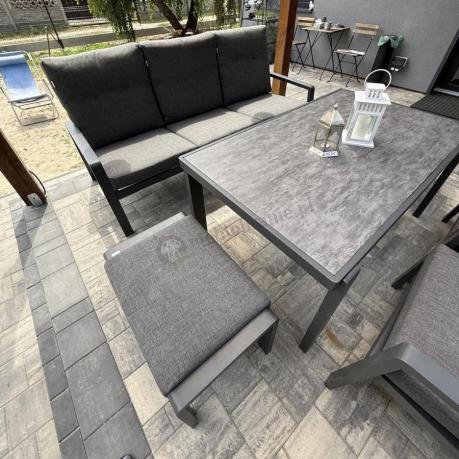 Grafitowy zestaw aluminiowych mebli na taras dla 7 osób ze stołem ceramic glass - Tavaro Dining Antracite
