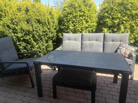 Grafitowy zestaw aluminiowych mebli na taras dla 7 osób ze stołem ceramic glass - Tavaro Dining Antracite