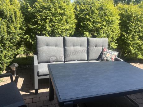 Grafitowy zestaw aluminiowych mebli na taras dla 7 osób ze stołem ceramic glass - Tavaro Dining Antracite