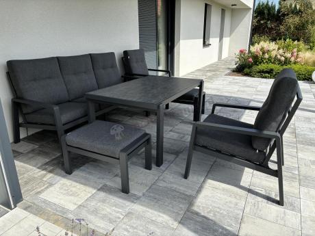 Grafitowy zestaw aluminiowych mebli na taras dla 7 osób ze stołem ceramic glass - Tavaro Dining Antracite