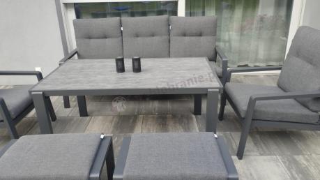 Grafitowy zestaw aluminiowych mebli na taras dla 7 osób ze stołem ceramic glass - Tavaro Dining Antracite