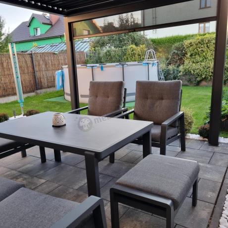 Grafitowy zestaw aluminiowych mebli na taras dla 7 osób ze stołem ceramic glass - Tavaro Dining Antracite