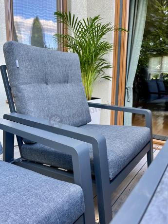 Grafitowy zestaw aluminiowych mebli na taras dla 7 osób ze stołem ceramic glass - Tavaro Dining Antracite