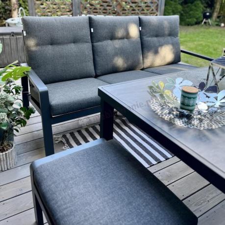 Grafitowy zestaw aluminiowych mebli na taras dla 7 osób ze stołem ceramic glass - Tavaro Dining Antracite