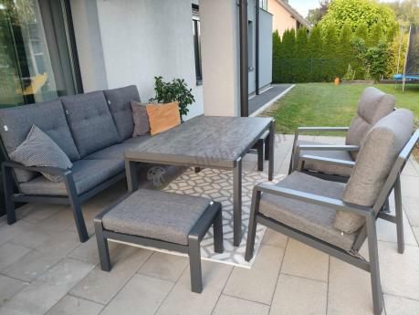 Grafitowy zestaw aluminiowych mebli na taras dla 7 osób ze stołem ceramic glass - Tavaro Dining Antracite