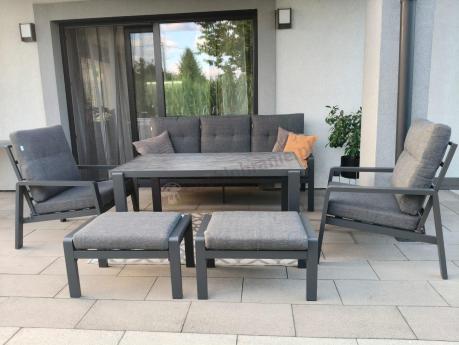 Grafitowy zestaw aluminiowych mebli na taras dla 7 osób ze stołem ceramic glass - Tavaro Dining Antracite