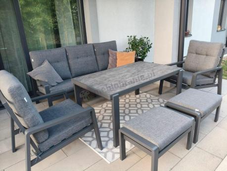 Grafitowy zestaw aluminiowych mebli na taras dla 7 osób ze stołem ceramic glass - Tavaro Dining Antracite