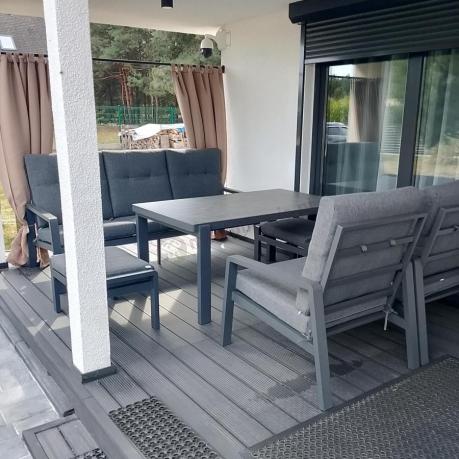 Grafitowy zestaw aluminiowych mebli na taras dla 7 osób ze stołem ceramic glass - Tavaro Dining Antracite
