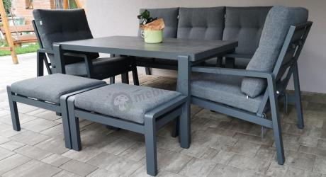 Grafitowy zestaw aluminiowych mebli na taras dla 7 osób ze stołem ceramic glass - Tavaro Dining Antracite