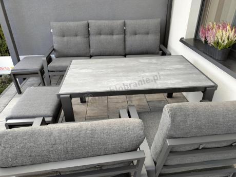 Grafitowy zestaw aluminiowych mebli na taras dla 7 osób ze stołem ceramic glass - Tavaro Dining Antracite