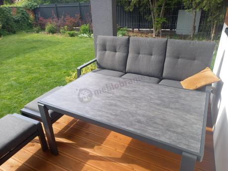 Grafitowy zestaw aluminiowych mebli na taras dla 7 osób ze stołem ceramic glass - Tavaro Dining Antracite