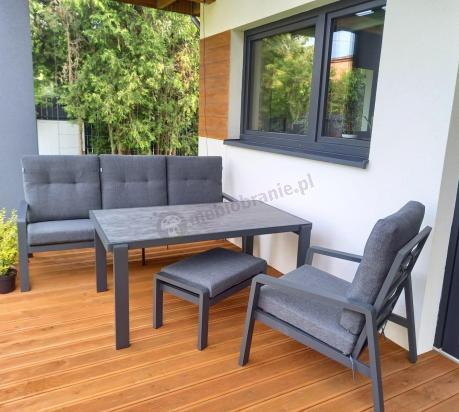 Grafitowy zestaw aluminiowych mebli na taras dla 7 osób ze stołem ceramic glass - Tavaro Dining Antracite