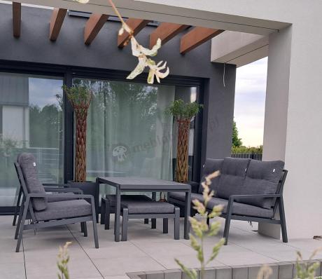 Grafitowy zestaw aluminiowych mebli na taras dla 7 osób ze stołem ceramic glass - Tavaro Dining Antracite