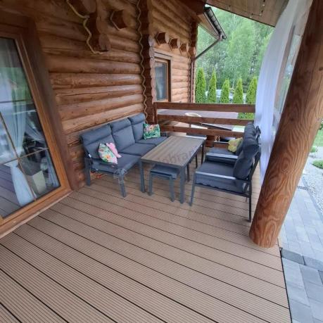 Grafitowy zestaw mebli metalowych na taras Doros Dining + pufy wysokie oparcie - Polywood Dark Grey