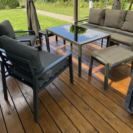Grafitowy zestaw mebli metalowych na taras Sodor Dining + pufy - Dark Grey