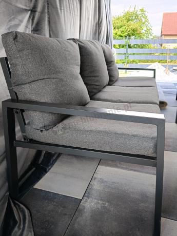 Grafitowy zestaw mebli metalowych na taras Sodor Dining + pufy - Dark Grey