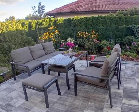 Grafitowy zestaw mebli metalowych na taras Sodor Dining + pufy - Dark Grey
