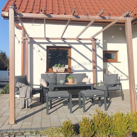 Grafitowy zestaw mebli metalowych na taras Sodor Dining + pufy - Dark Grey