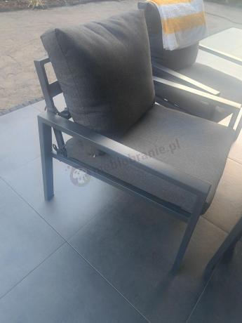 Grafitowy zestaw mebli metalowych na taras Sodor Dining + pufy - Dark Grey