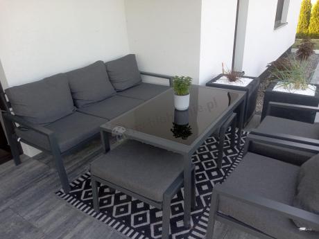 Grafitowy zestaw mebli metalowych na taras Sodor Dining + pufy - Dark Grey