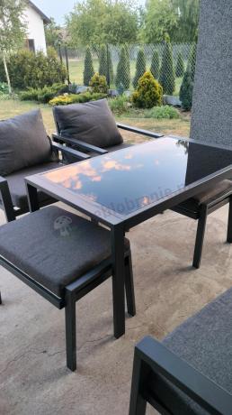 Grafitowy zestaw mebli metalowych na taras Sodor Dining + pufy - Dark Grey
