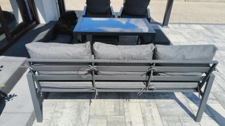 Grafitowy zestaw mebli metalowych na taras Sodor Dining + pufy - Dark Grey