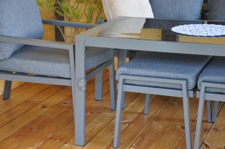 Grafitowy zestaw mebli metalowych na taras Sodor Dining + pufy - Dark Grey