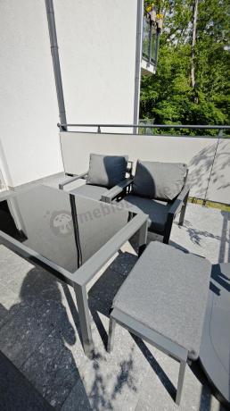 Grafitowy zestaw mebli metalowych na taras Sodor Dining + pufy - Dark Grey