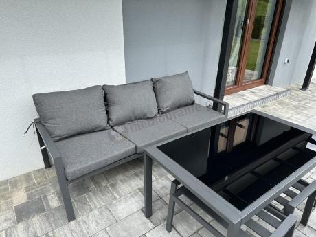 Grafitowy zestaw mebli metalowych na taras Sodor Dining + pufy - Dark Grey