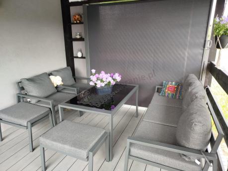 Grafitowy zestaw mebli metalowych na taras Sodor Dining + pufy - Dark Grey