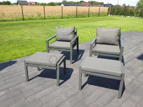 Grafitowy zestaw mebli metalowych na taras Sodor Dining + pufy - Dark Grey