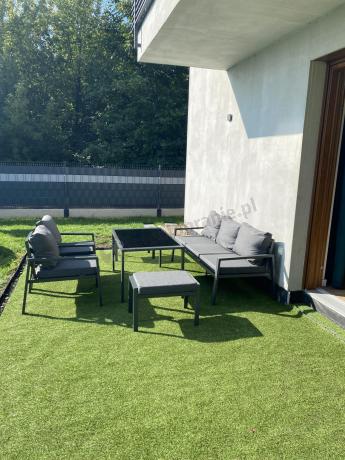 Grafitowy zestaw mebli metalowych na taras Sodor Dining + pufy - Dark Grey