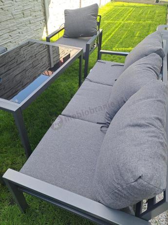 Grafitowy zestaw mebli metalowych na taras Sodor Dining + pufy - Dark Grey