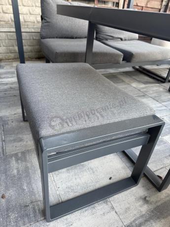 Grafitowy zestaw mebli na taras - narożnik modułowy, wysoki stół, fotele i pufy - Panaon Corner XXL - DG