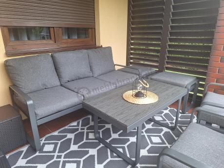 Grafitowy zestaw mebli na taras - sofa 175cm, 2 fotele i 2 pufy - Panaon Dining DG
